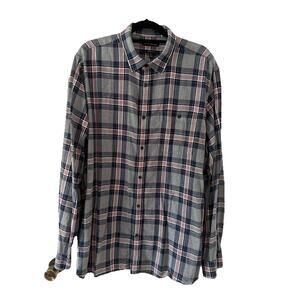 Banana Republic Flannel Shirt Men XL Untucked Slim Fit Red Gray Long Sleeve